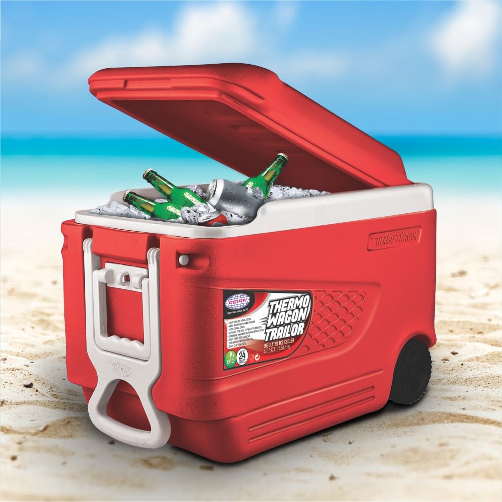 Asian Thermo Wagon Insulated Ice Cooler 45Ltr with Wheels Red