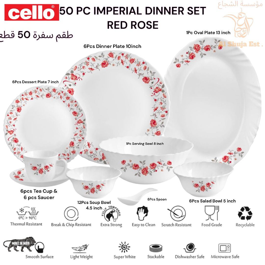 Cello 50 Pc Imperial Dinner Set Red Rose Fantasy