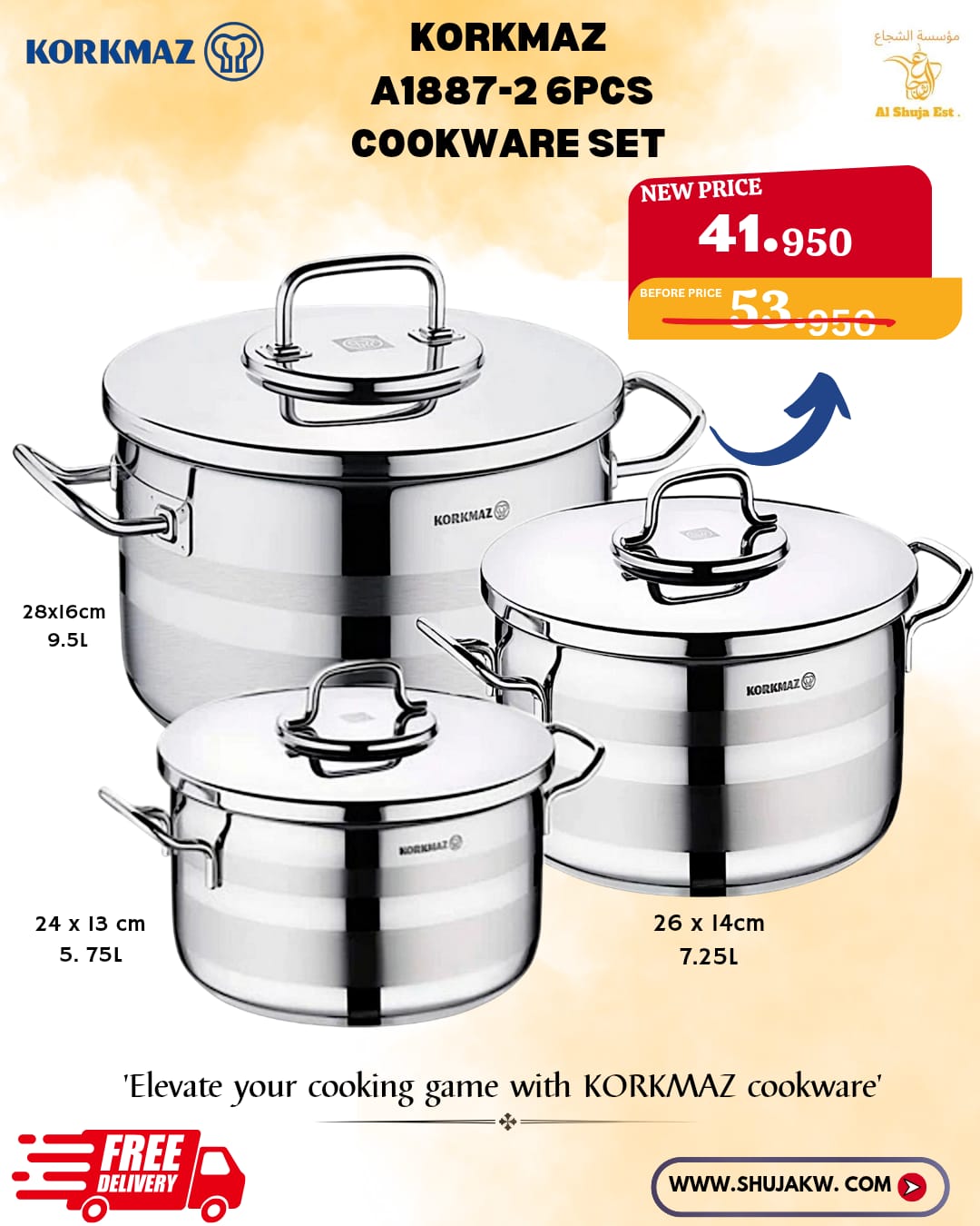 Korkmaz Astra2" 6 Pc Cookware Set