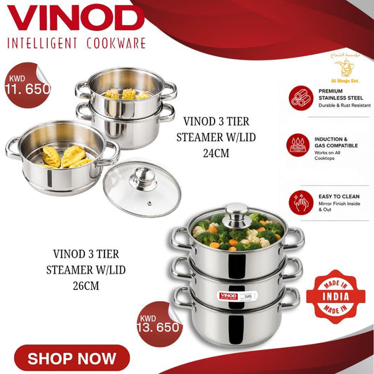 Vinod 3 Tier Steamer W/Lid 26Cm