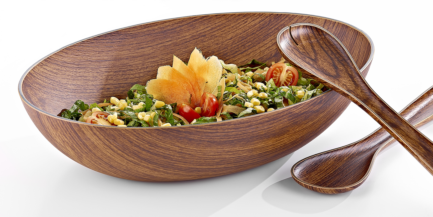 Evelin Wood Finish Salad Set W/Spoon