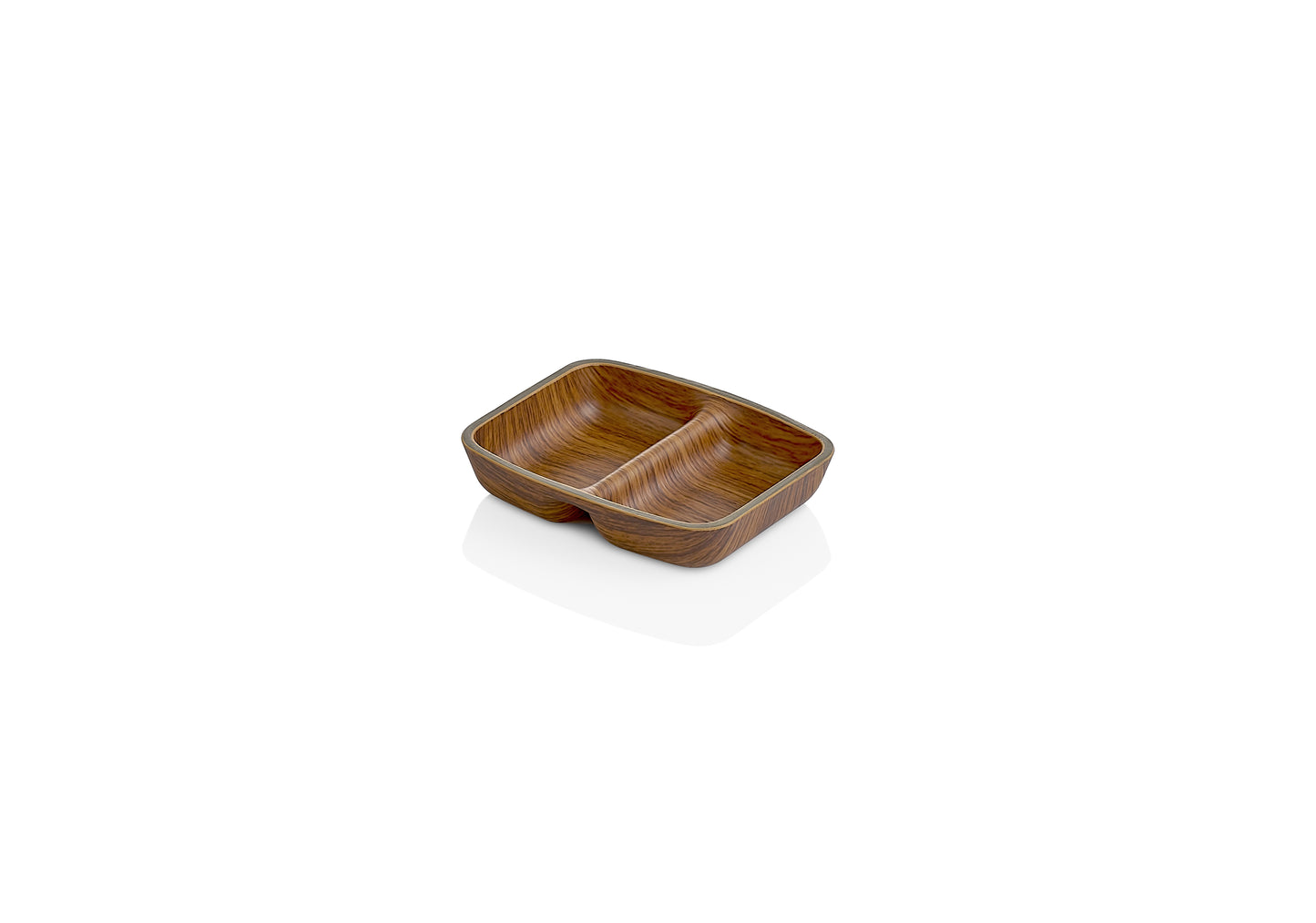 Evelin Wood Finish Rect 2 Comp Sauce Bowl