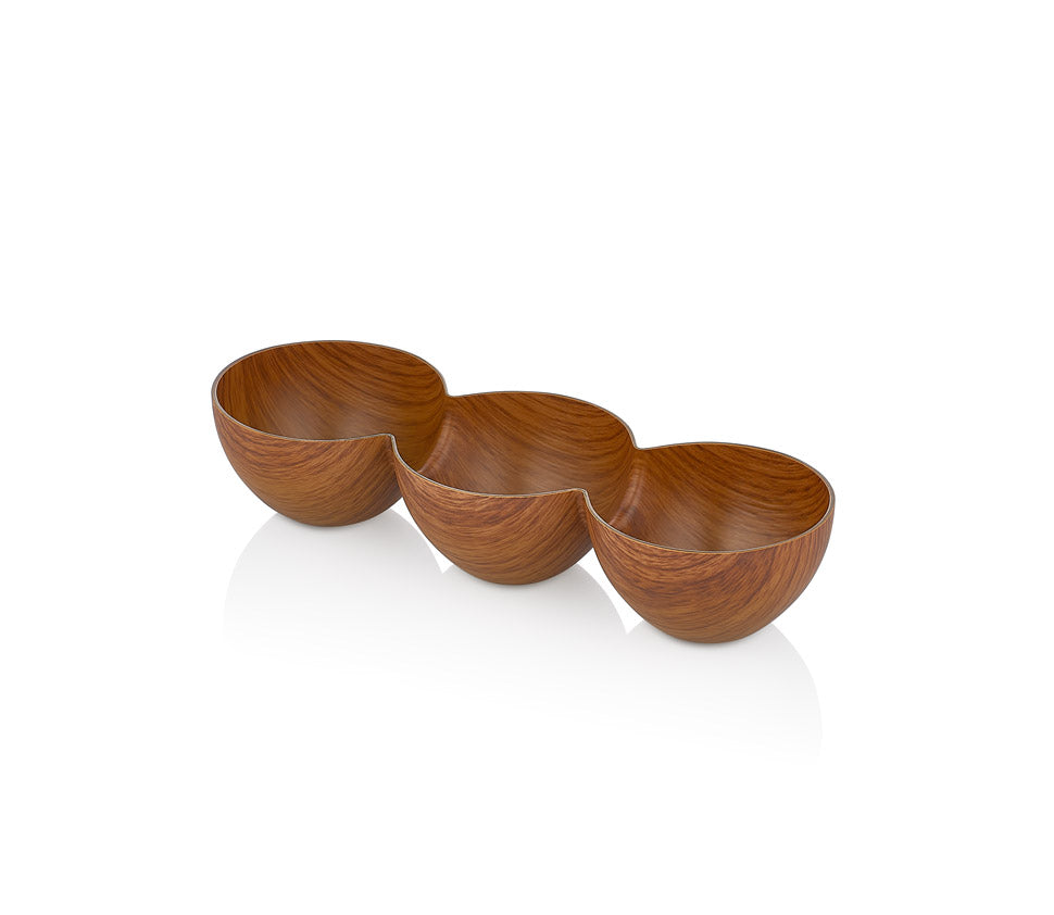 Evelin Wood Finish Triple Snack Bowl