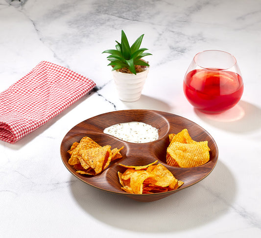 Evelin Wood Finish Yin Yang 4 Comp Snack Dish