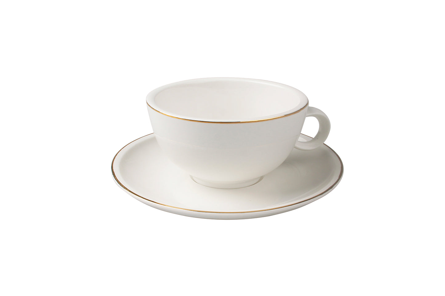 coffee cup and saucer with gold Line