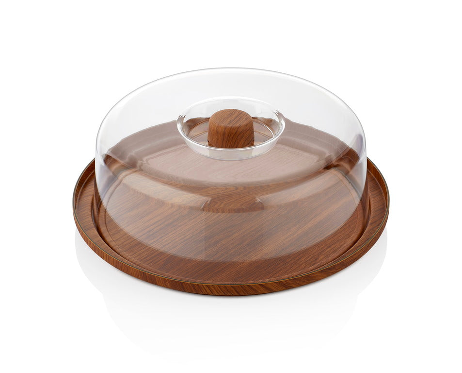 Evelin Wood Finish Round Cake W/Cover