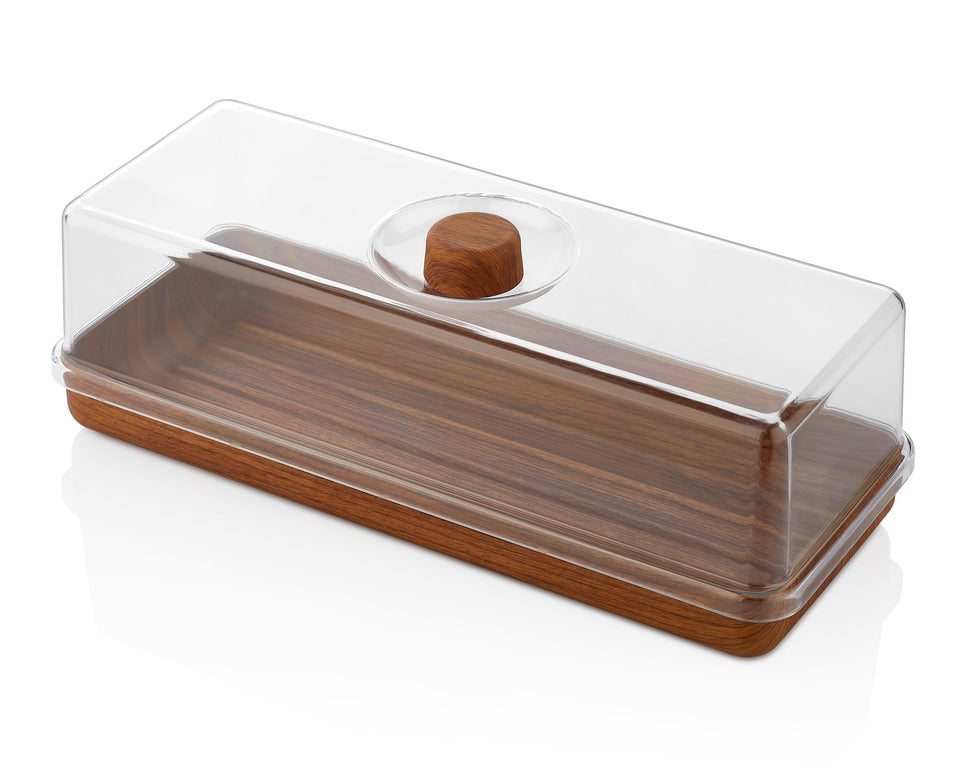 Evelin Wood Finish Rect. Cake W/Cover