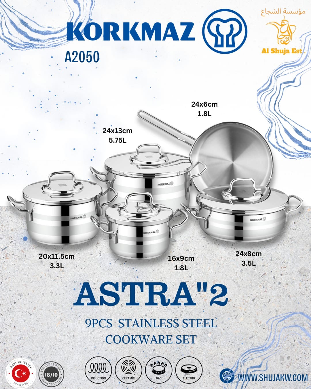 Korkmaz Astron 9 Pcs Cookware Set A2050