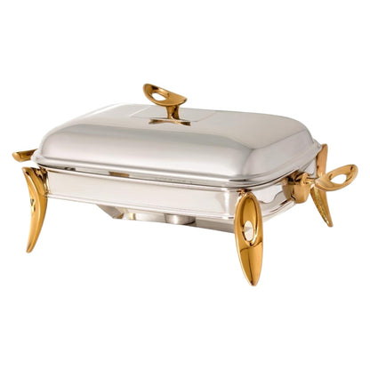 Mat Steel Gold Rectangle Chafing Dish W/Warmer Large