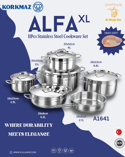 Korkmaz A1641 Alfa XL 11 Pcs Cookware Set – Stainless Steel