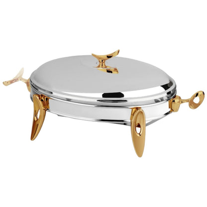 Mat Steel Gold Oval Chafing Dish W/Warmer Large