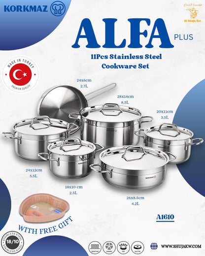 Korkmaz A1610 Alfa Plus 11 Pcs Cookware Set – Stainless Steel | Kuwait