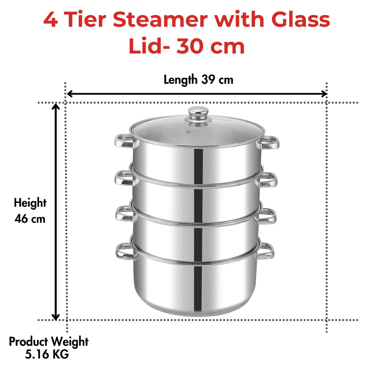 Vinod 4 Tier Steamer W/Lid 30Cm