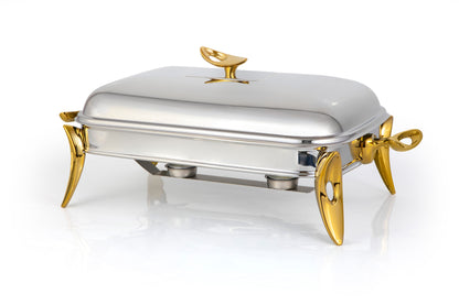 Mat Steel Gold Rectangle Chafing Dish W/Warmer Medium