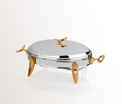 Mat Steel Gold Oval Chafing Dish W/Warmer Medium
