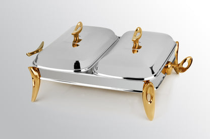 Mat Steel Gold Rectangle Chafing Dish W/Warmer Double