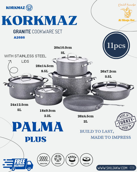 Korkmaz A2686 Palma Plus 11Pcs Cookware Set