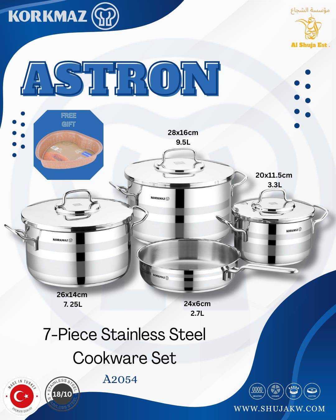 Korkmaz A2054 Astron 7 Pcs Cookware Set | Stainless Steel Cookware Kuwait