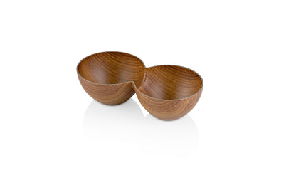Evelin Wood Finish Large Twin Snack Bowl